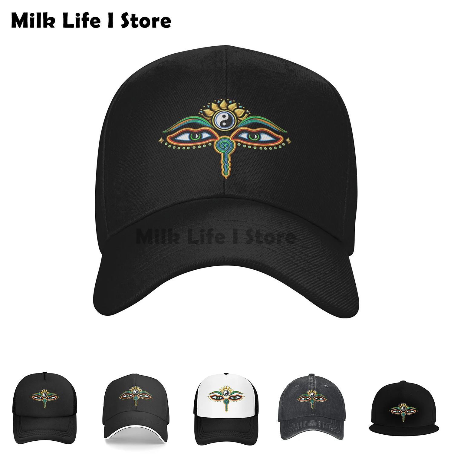 

Summer Cap Sun Visor Buddha Eyes Yin Yang Lotus Flower Symbol Wisdom And Enlightenment Hip Hop Caps Meme Cowboy Hat Peaked Hats