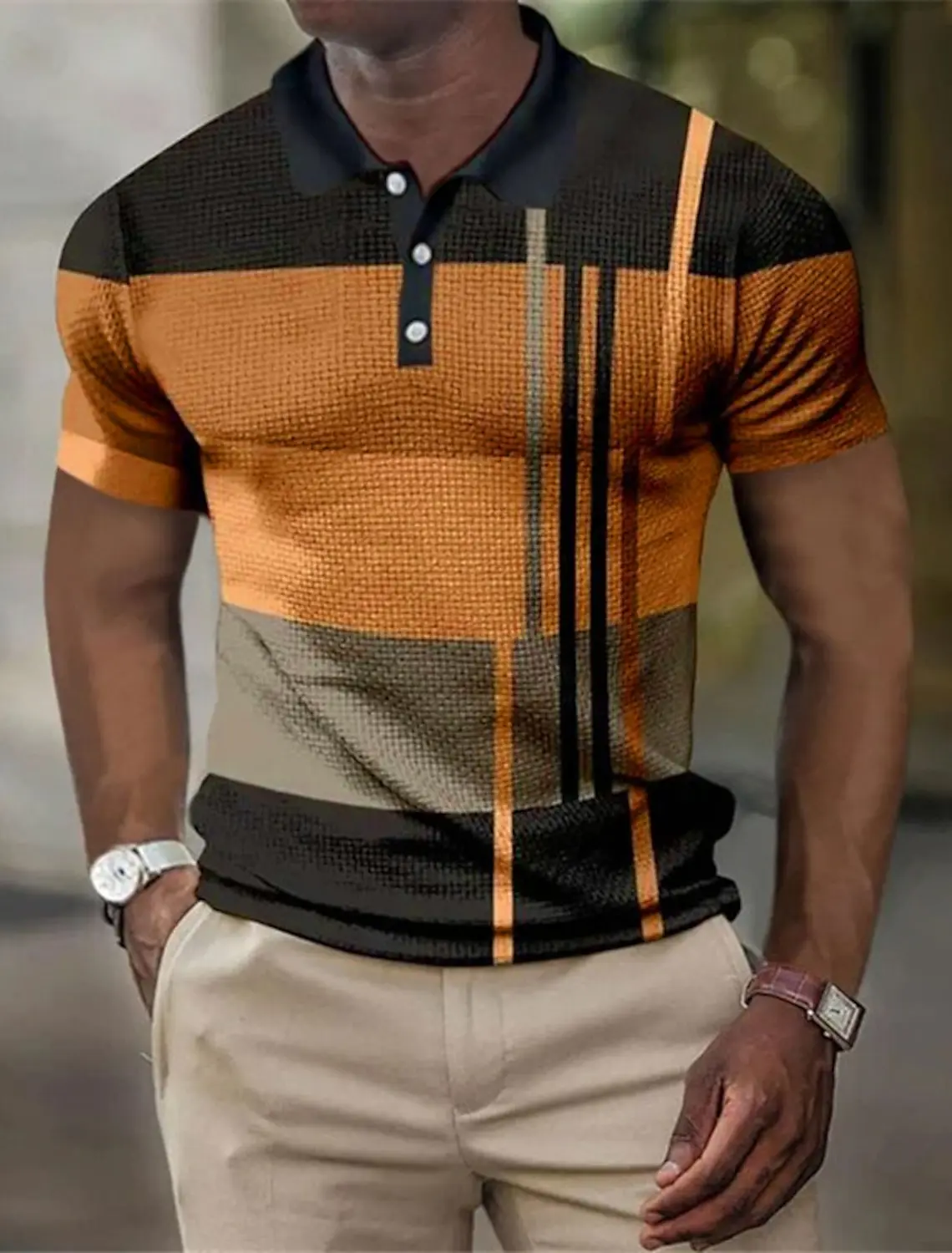 Polo Shirt Men\'s Striped Graphic Print Geometric Cuff 3D Print Outdoor Street Short Sleeve Printed Button Clothing Fashionable