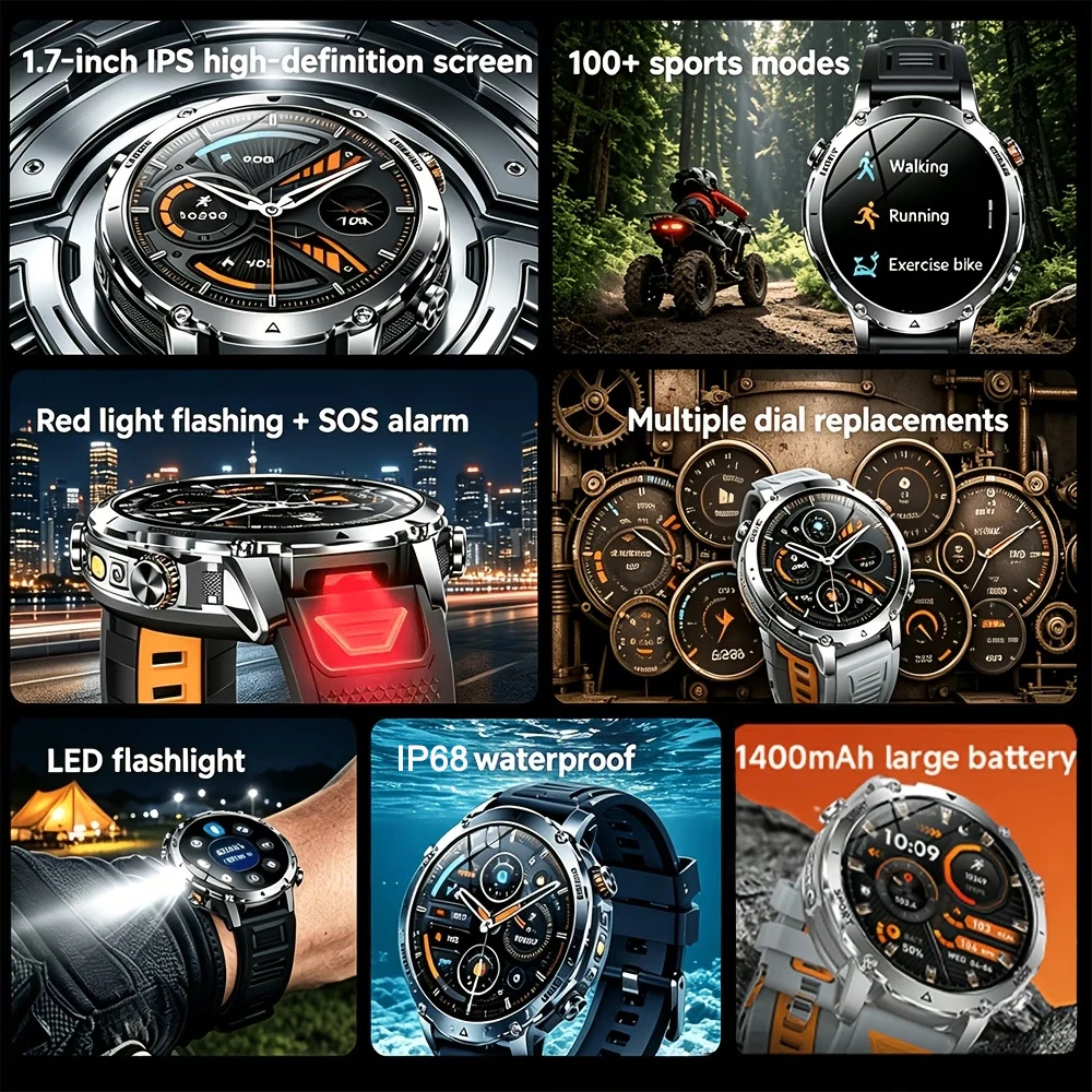 2026 Men Military 1400mAh Big Battery Smartwatch 1.7