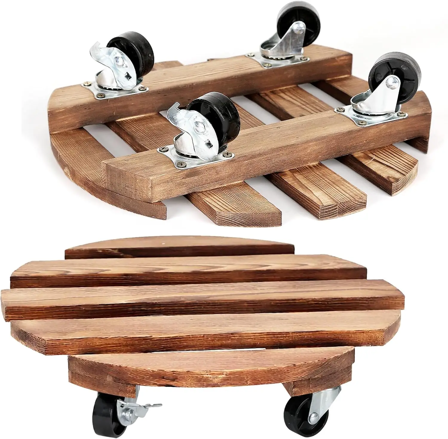 

Набор из 2-х передвижных подставок для растений с блокируемыми колесами, прочные, для использования в помещении и на улице, темно-коричневые