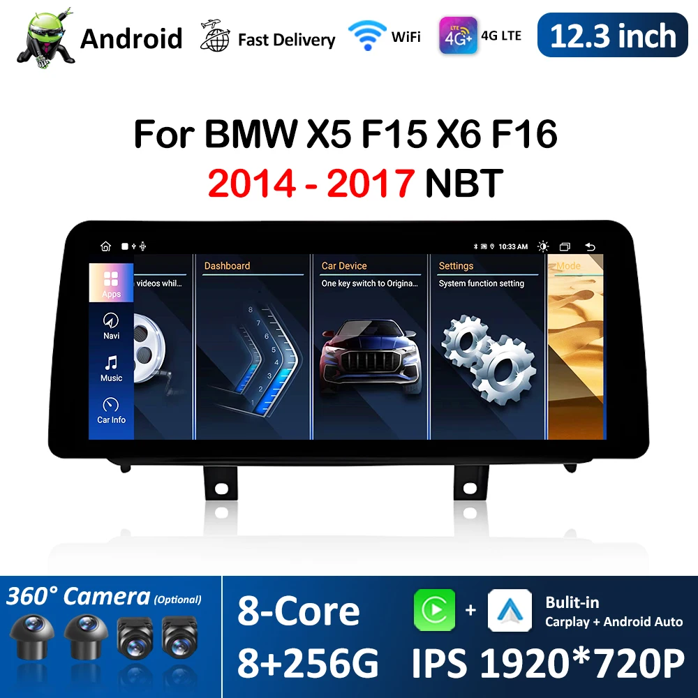 Android Car Radio Video Multimedia Player 12.3'' dla BMW X5 F15 X6 F16 2014-2017 NBT System DSP Stereo 4G WiFi GPS Navi