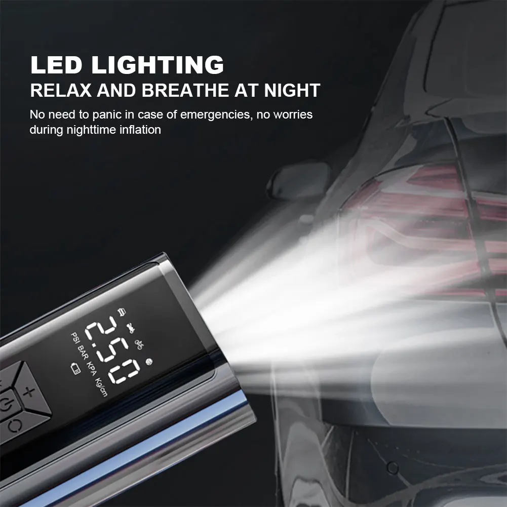 مضخة هواء للسيارة شاشة LED مضخة هواء قابلة لإعادة الشحن مضخة هواء محمولة ذكية لاسلكية للدراجات النارية لكرات إطارات السيارة