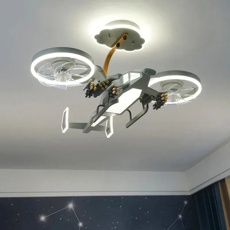 Kids Plane Ceiling Fan With Lights for Bedroom Study Kindergarten Children's Room Decoration Led Lighting Lustre Chandelier Lamp
