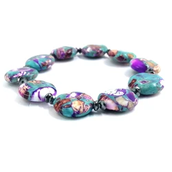 JYSTONE Trendy Regenerate Turquoise and Purple Imperial Stone 16mm Disk Elastic Bracelet - Factory Direct, Affordable Price