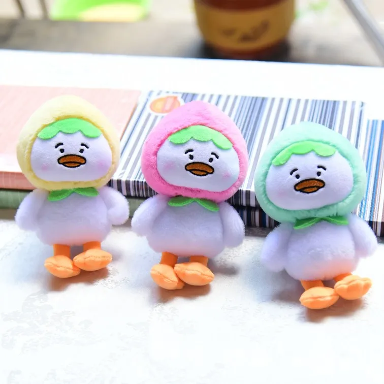 Lindo juguete de peluche de pato de fruta para niños, llavero creativo de dibujos animados, colgante de bolsa, accesorios para niños, regalos de cumpleaños, nuevo, 14cm