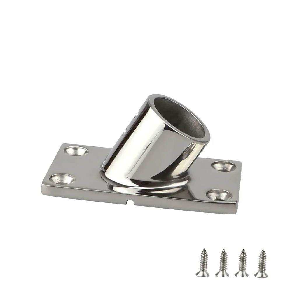 Marine Grade Rectangular Hand Rail Base in 316 Stainless Steel Compatible with 22 mm and 25 mm Rail Pipe Diameters