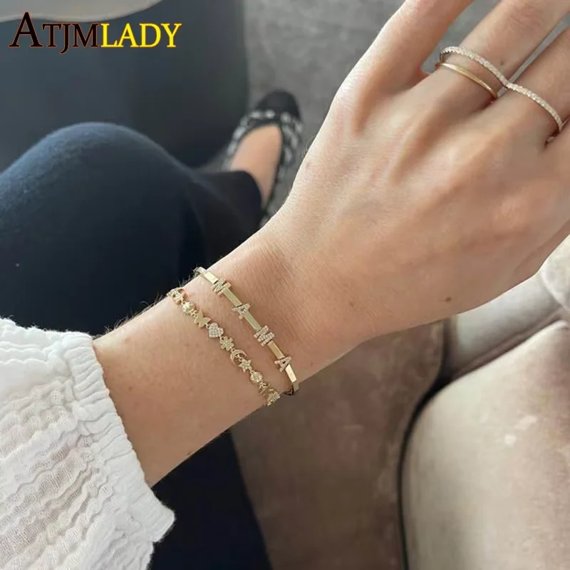 2025 New Arrival Geometric Rainbow Cz Colorful Flower Charm Link Chain Bracelet For Girls Classic Fashion Bling Women Jewelry