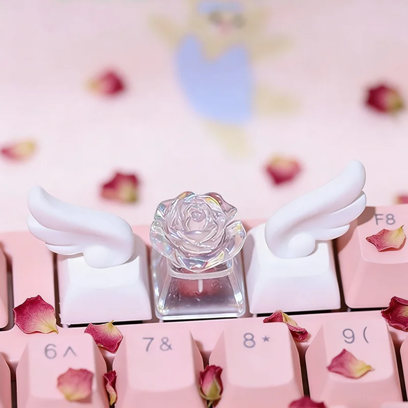 

3pcs Winged Keycaps For Mechanical Keyboard Keycaps Individualized three-dimensional Cartoon white Kawaii Keycap