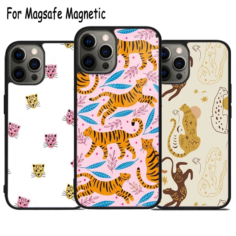 Cute Cheetah Wireless Charge Magsafe Phone Case For iPhone 15 16 14 13 11 12 Pro Max Plus Magnetic Bumper Cover