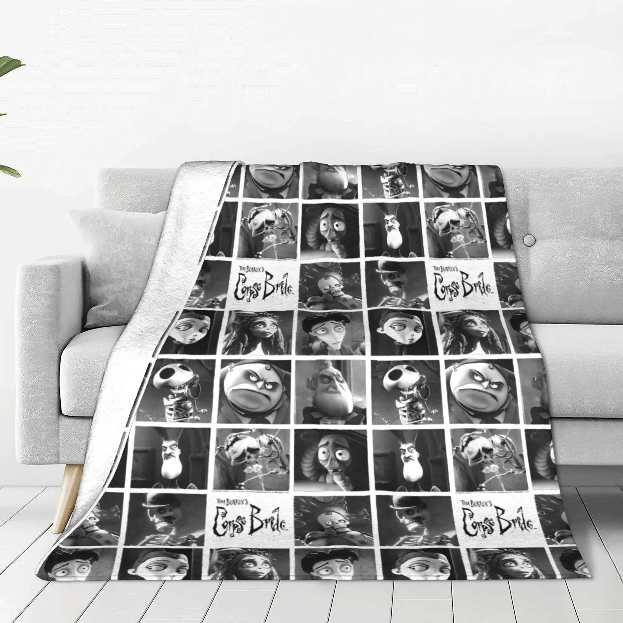 Corpse Bride Character Grid Tim Burton Halloween Blanket  Flannel Vintage Soft Throw Blanket for Bed Sofa  Winter