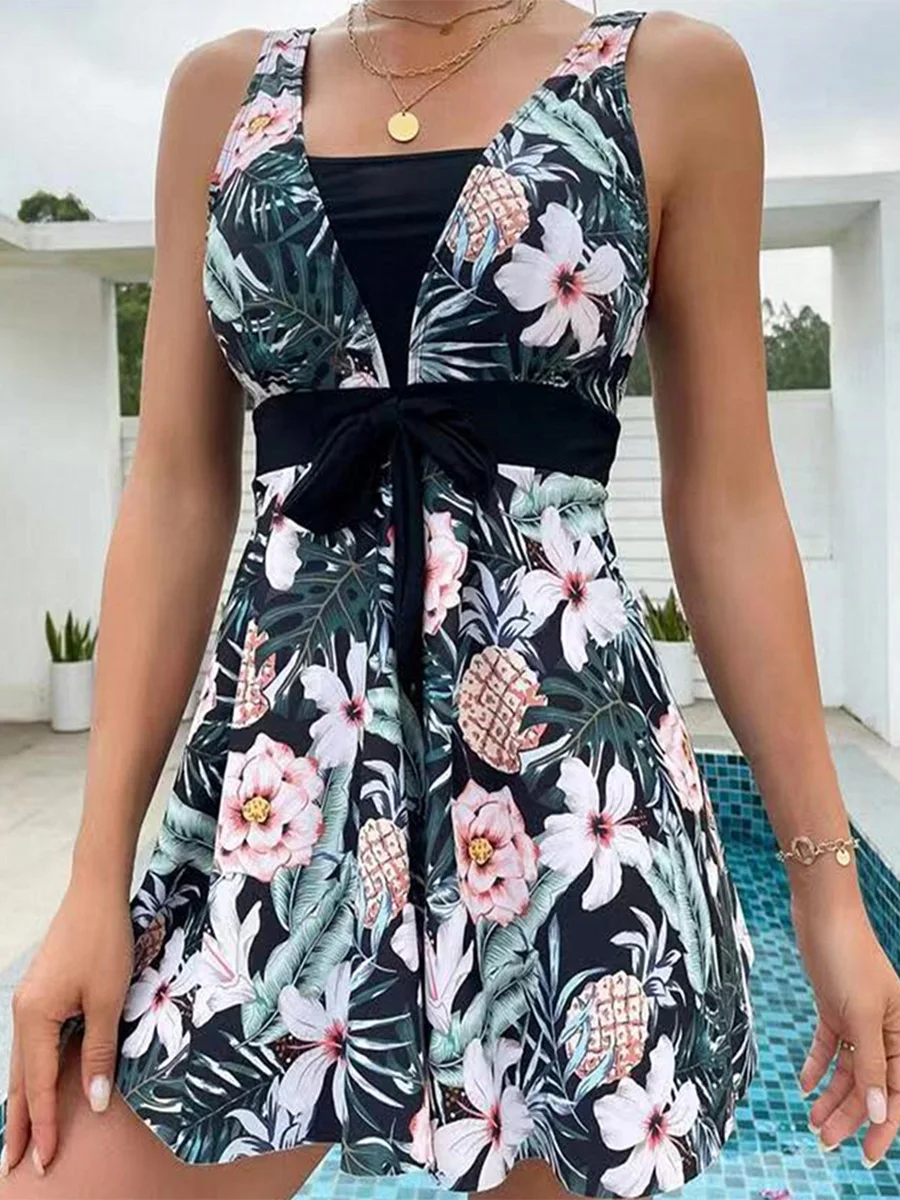 Summer Floral Set 2 Piece Women's Swimwear Sexy High Waisted Swimsuit Beachwear Swimwear Ladies Multicolor Printed Skirt