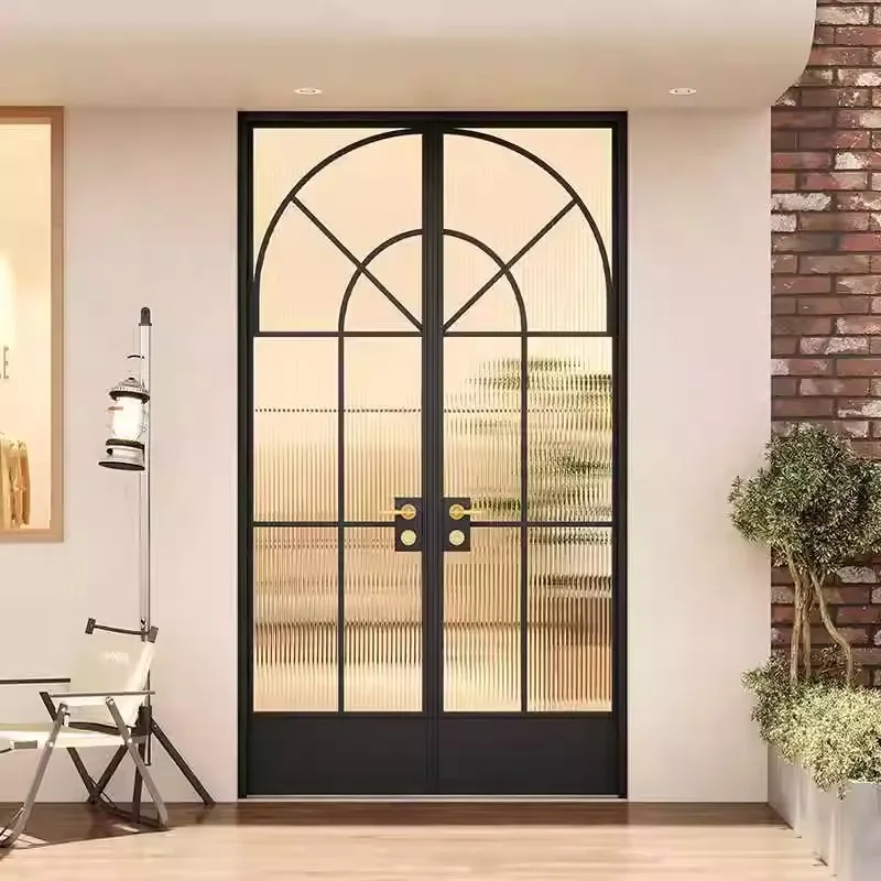 for French Retro Wrought Iron Glass Double Door Entry Balcony Store Clothing Shop Beauty Salon Opposite Opening Entrance