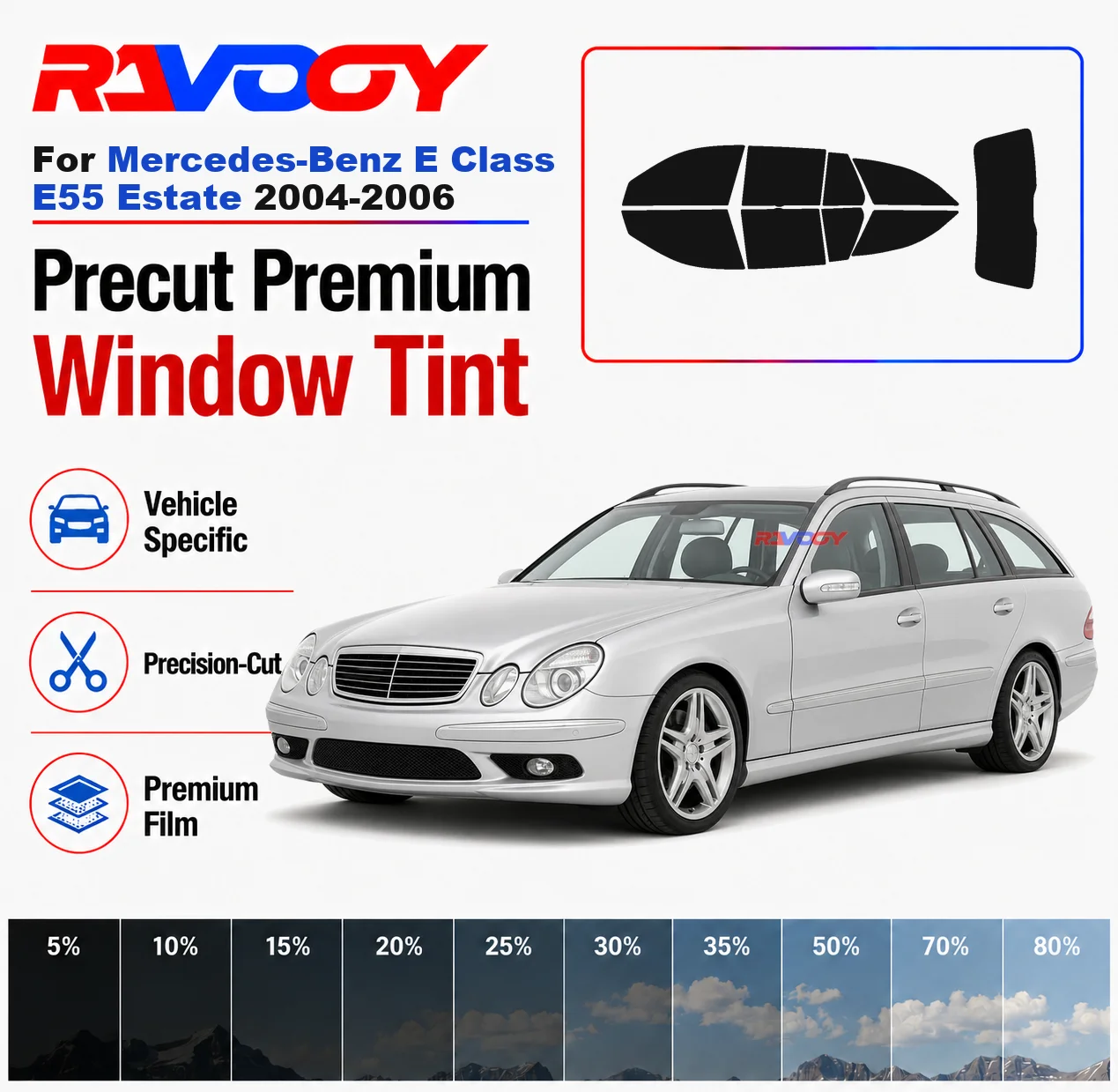 premium-precut-window-tint-kit-front-rear-windows-for-mercedes-benz-e-class-e55-estate-2004-2006-complete-set-nano-ceramic-film