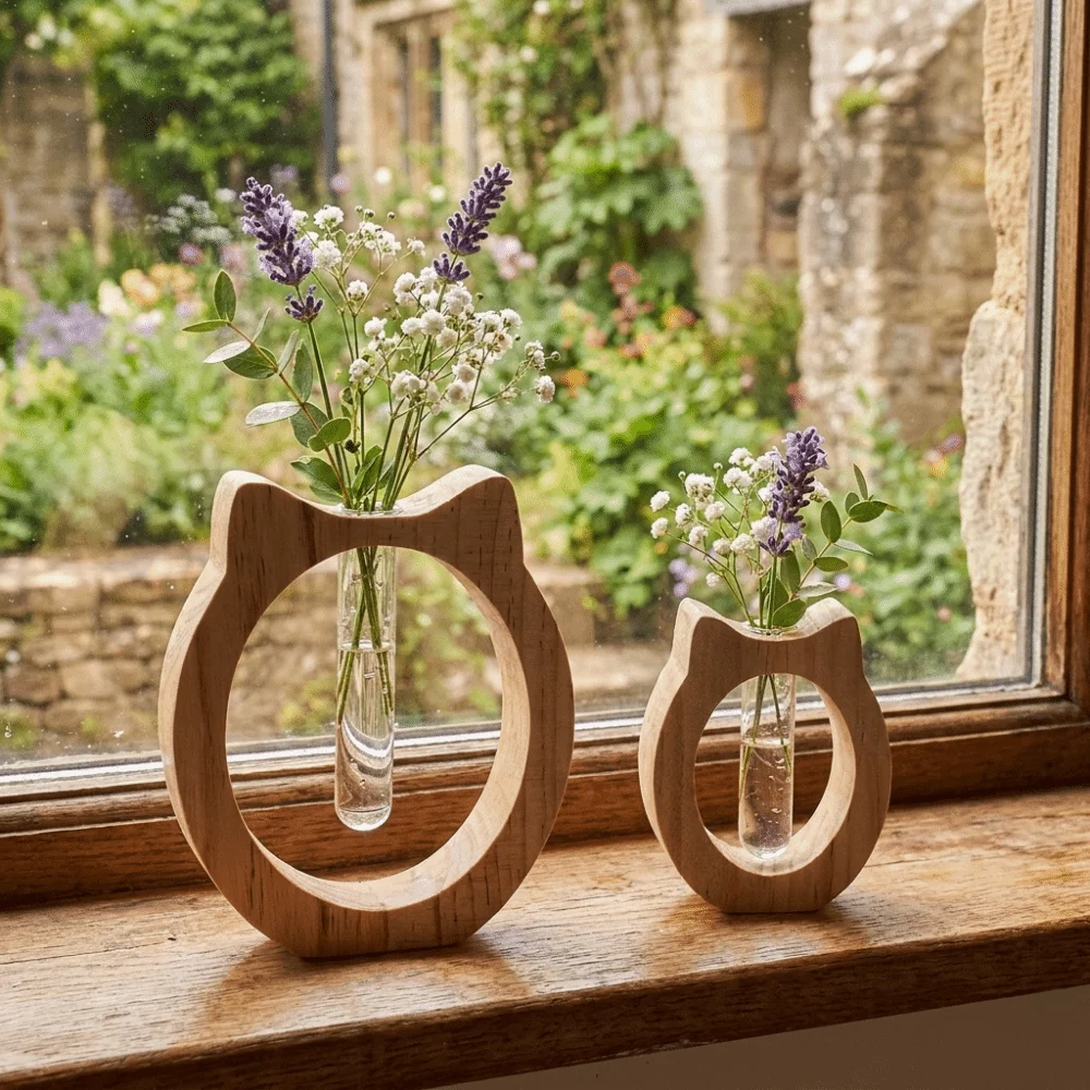 Minimalist Hydroponic Plant Vases Wooden Modern Style Glass Cylinder Tube Vase Creative Green Plant Rearing Vase Workspace