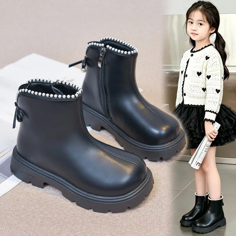 Girls Short Boots Suede Warm for Winter Kids Leather Boots Versatile 2026 New Fashion Children Ankle Boots Non-slip
