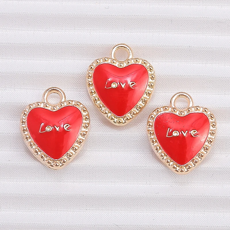 10 Stück 13 x 15 mm niedliche Emaille-Liebes-Herz-Charms-Anhänger für Schmuckherstellung, Halsketten, Ohrringe, Armbänder, DIY-Bastelzubehör – Detail 4