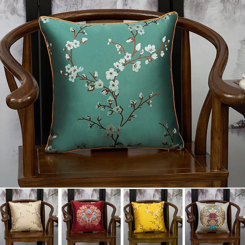 

Luxury New Chinese Style Sofa Decorative Cushion Cover Embroidered Throw Pillowcases Flower Bird patterns Home Chair Decor