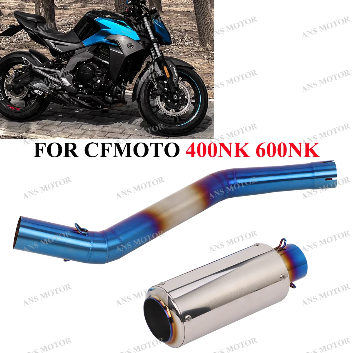 

Slip On Escape For CFMOTO 400NK 650NK 650MT 700MT Motorcycle Exhaust Middle Link Pipe Modify NK400 Exhaust Round Muffler