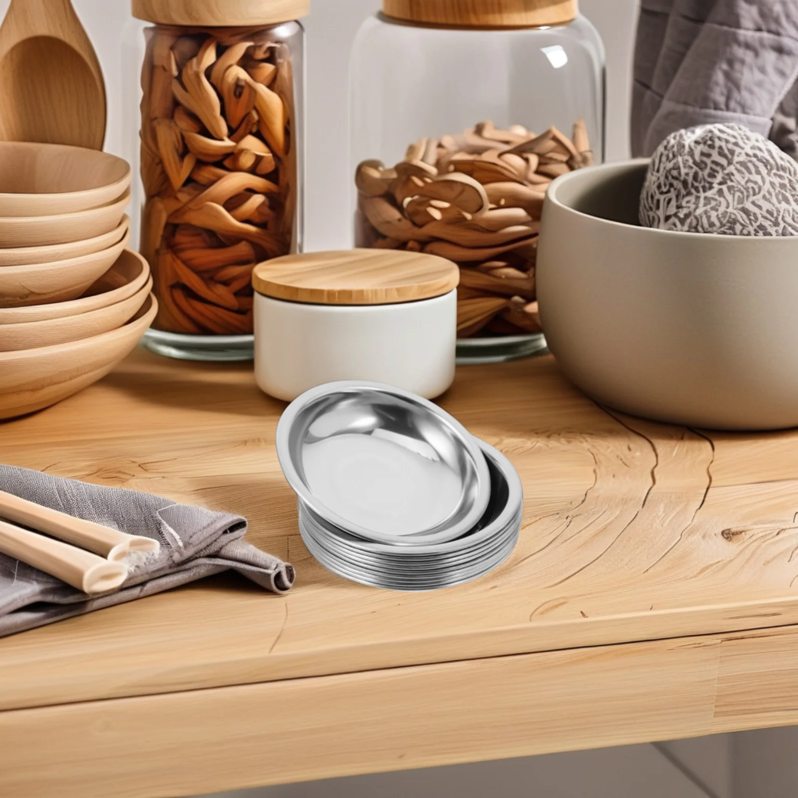

10Pcs Small Metal Seasoning Bowls Stainless Steel Sauce Containers for Condiments Vinegar Dipping Sauces Portable Appetizer