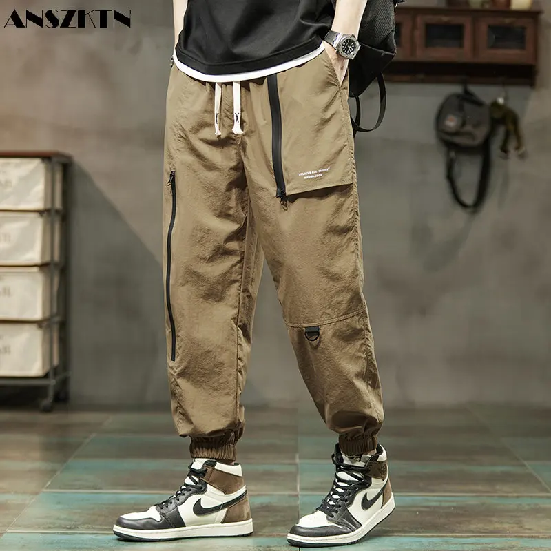 ANSZKTN Retro men's spring and autumn loose large size casual trend nine points bundle foot overalls