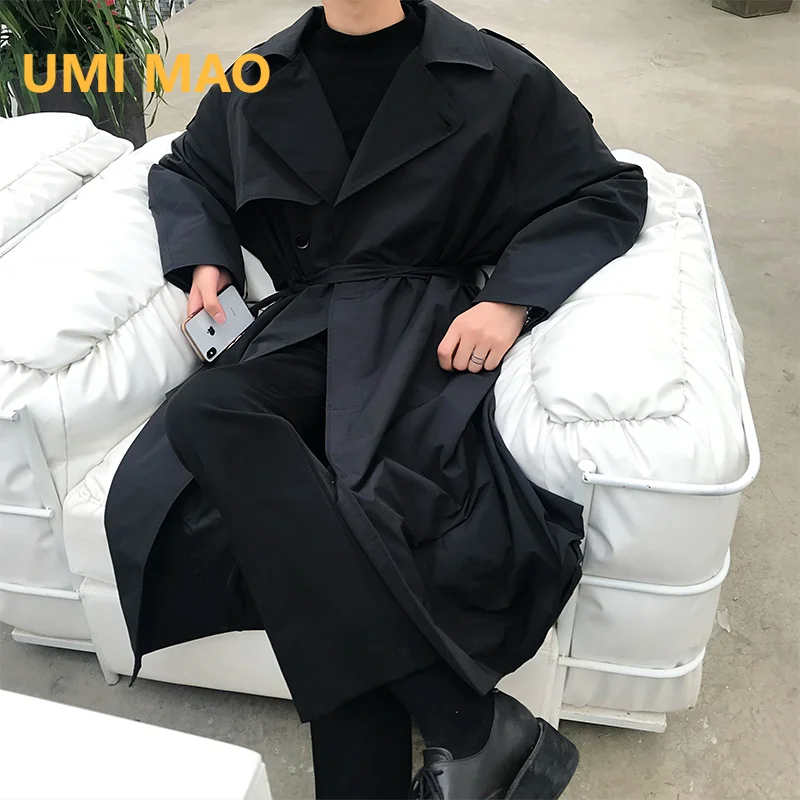 

UMI MAO Yamamoto Dark Trench Coat Autumn New High Quality Korean Style Mid Length Windbreaker Jacket Couple Y2K