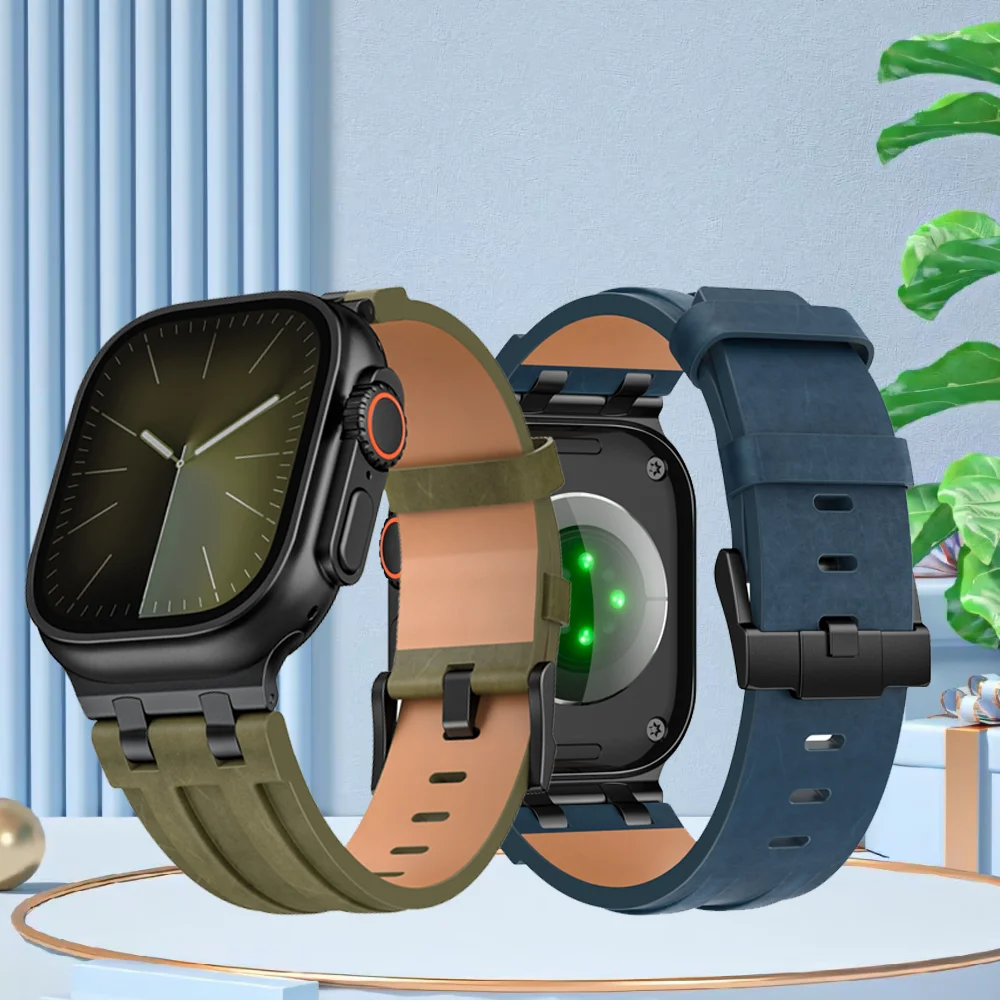 

Металлический + кожаный ремешок для Apple Watch Band Ultra 3/2/1 49 мм серии 11 10 46 мм 9 8 7 6 5 4 SE Браслет iWatch 45 мм 44 мм Браслет