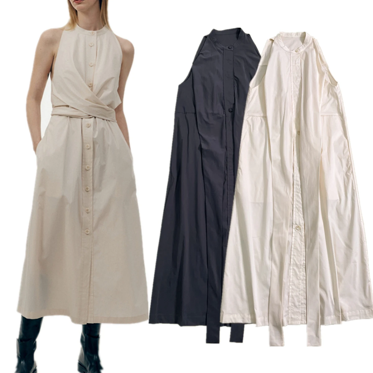 

Maxdutti Minimalist Fashionable Ladies Elegant Sleeveless Dress For Commuting Casual Lace Up MIDI Dress Women Summer Dresses
