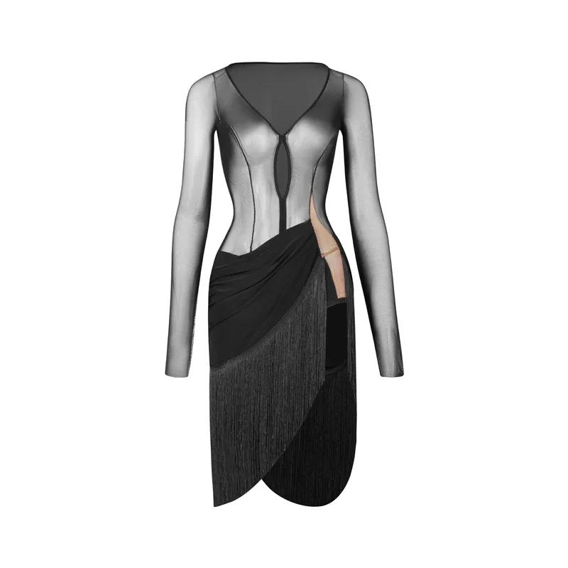 セクシーな長袖メッシュラテンダンスドレス女性のパーティーダンス服大人チャチャ社交ダンス競技衣装 SL10975