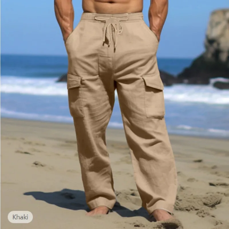 

Men's Summer Trousers Drawstring Multi-pocket Straight Flat Comfortable Breathable Outdoor Daily Fashion Trousers