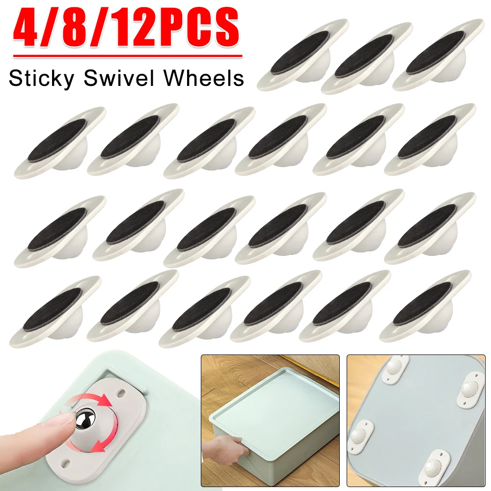 

4-12PCS Self Adhesive Caster Wheels Sticky Swivel Wheels 360 Degree Rotation Mini Caster Wheels for Trash Can Furniture Wheels