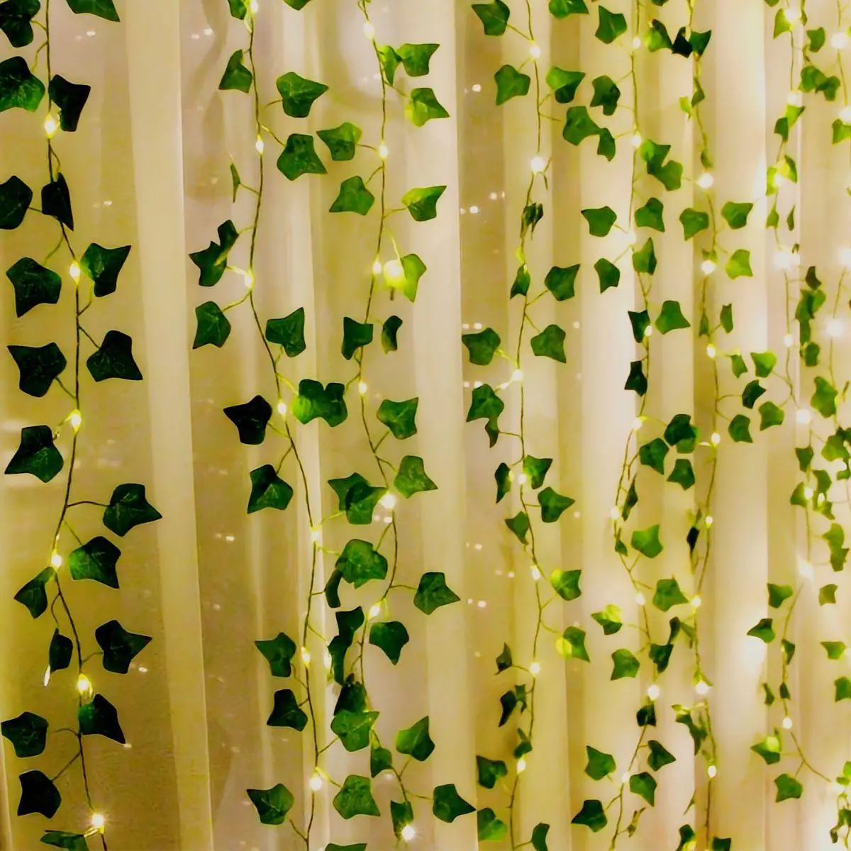 Christmas Lights Led Curtain Lights, Artificial Ivy Vine Curtain Lights (3m X 2m - 10 Vine Lights USB Powered) Holiday Decoration