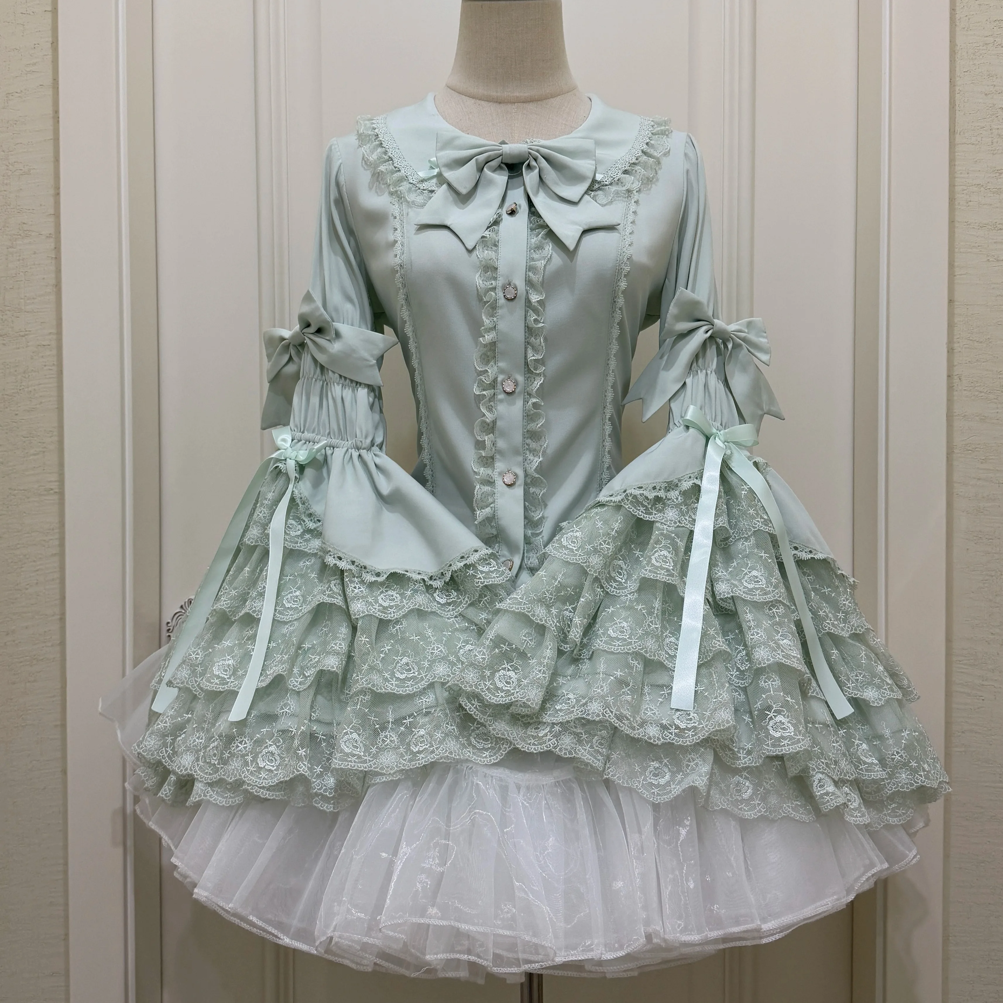 Original Elegant Retro Lolita Inner Shirt Spring Autumn Girls Women's Slim Fit Lace Long Ji Sleeve Female Heavy Industry Blouses