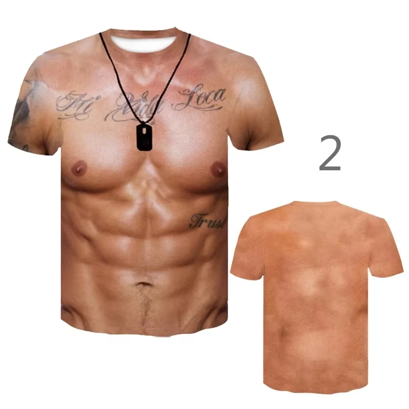 Neuartiges Herren-Freizeit-T-Shirt mit kurzen Ärmeln, 3D-Brustmuskel-Druck, lustiges Grafik-Design – Detail 3