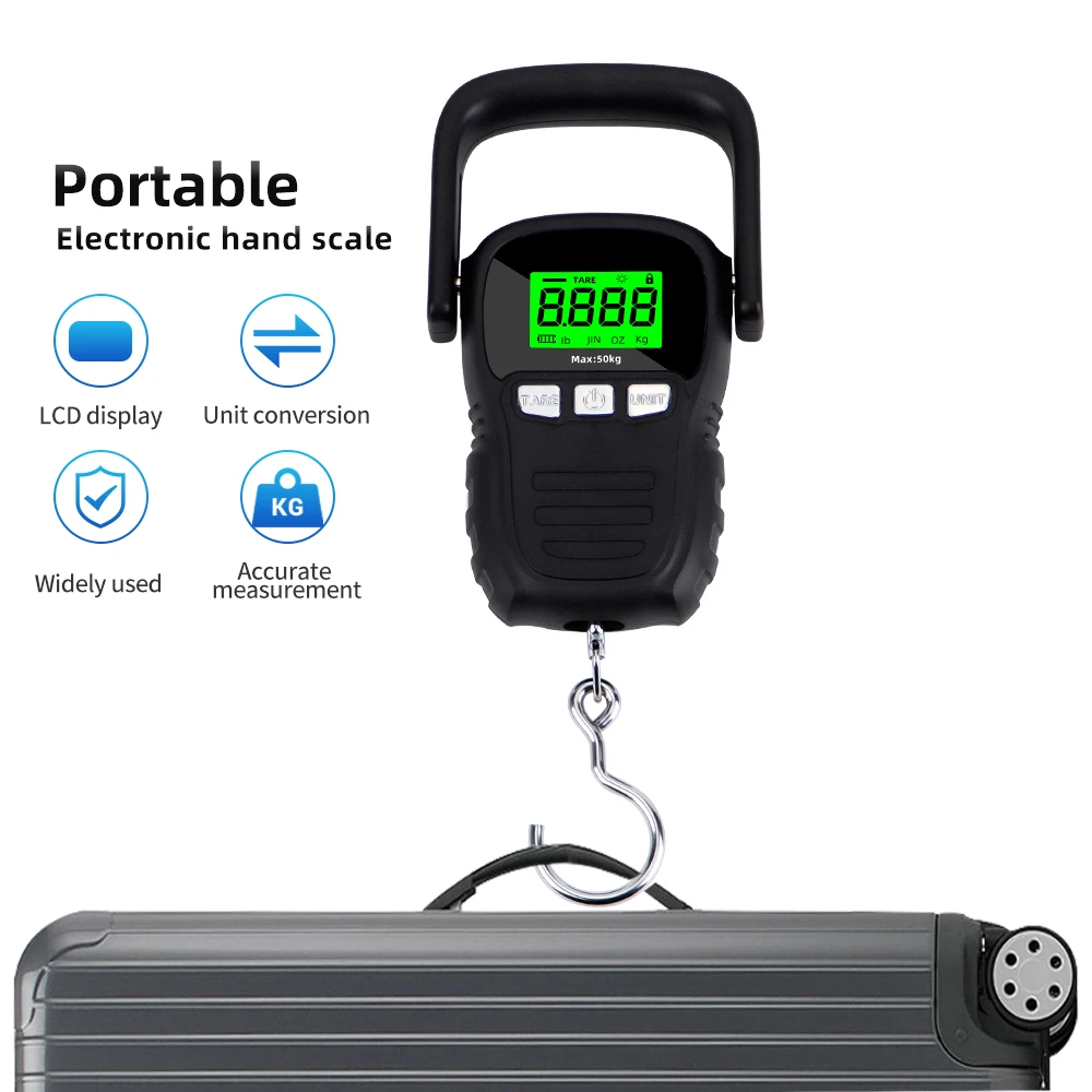 

Handheld Scale 50kg/5g Hanging Hook Digital Scale LCD Backlight Electronic Weighting for Fishing Travel Luggage Weighting