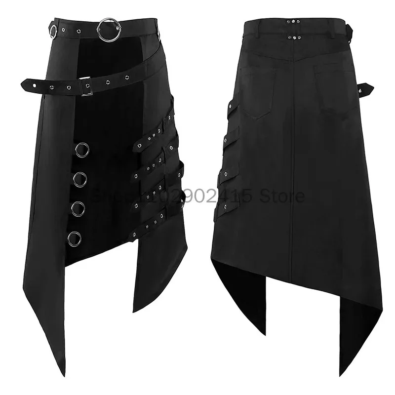 

Men Black Gothic Punk Rock Half Kilt Stage Performance Party Club Cosplay Half Skirt Man Streetwear Hip Hop Personality Skirt