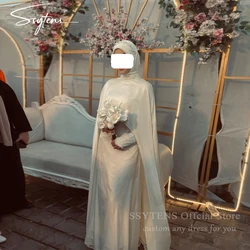 SSYTENS Elegant Customized Muslim Wedding Dress Formal Prom Gown Cape High Neck Bridal Gown Arabic Bespoke Bride Evening Dresses