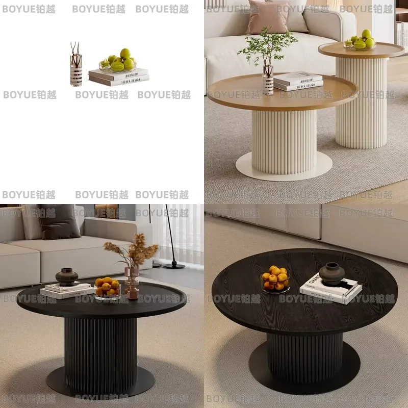 for Cream Round Coffee Table Modern Simple Wooden Groove Base Suitable for Small Living Room Family Use