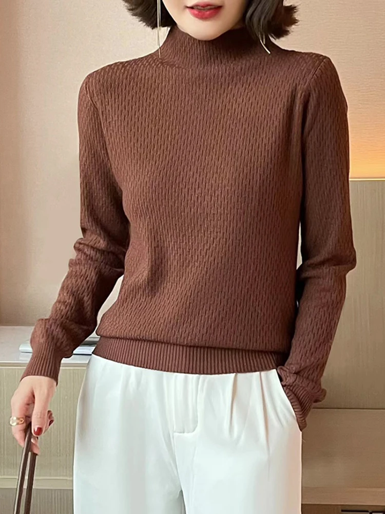 

Autumn Fashion Half Turtleneck Women Pullover Sweaters Knitted Jumper Tops Long Sleeve Winter Basic Solid Female Sweater