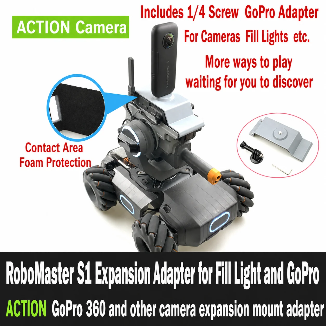1Set Adapter Bracket Mount Holder for ROBOMASTER S1 Mecha Master Drone Action Camera LED Light GoPro Protector 1/4 Screw Parts