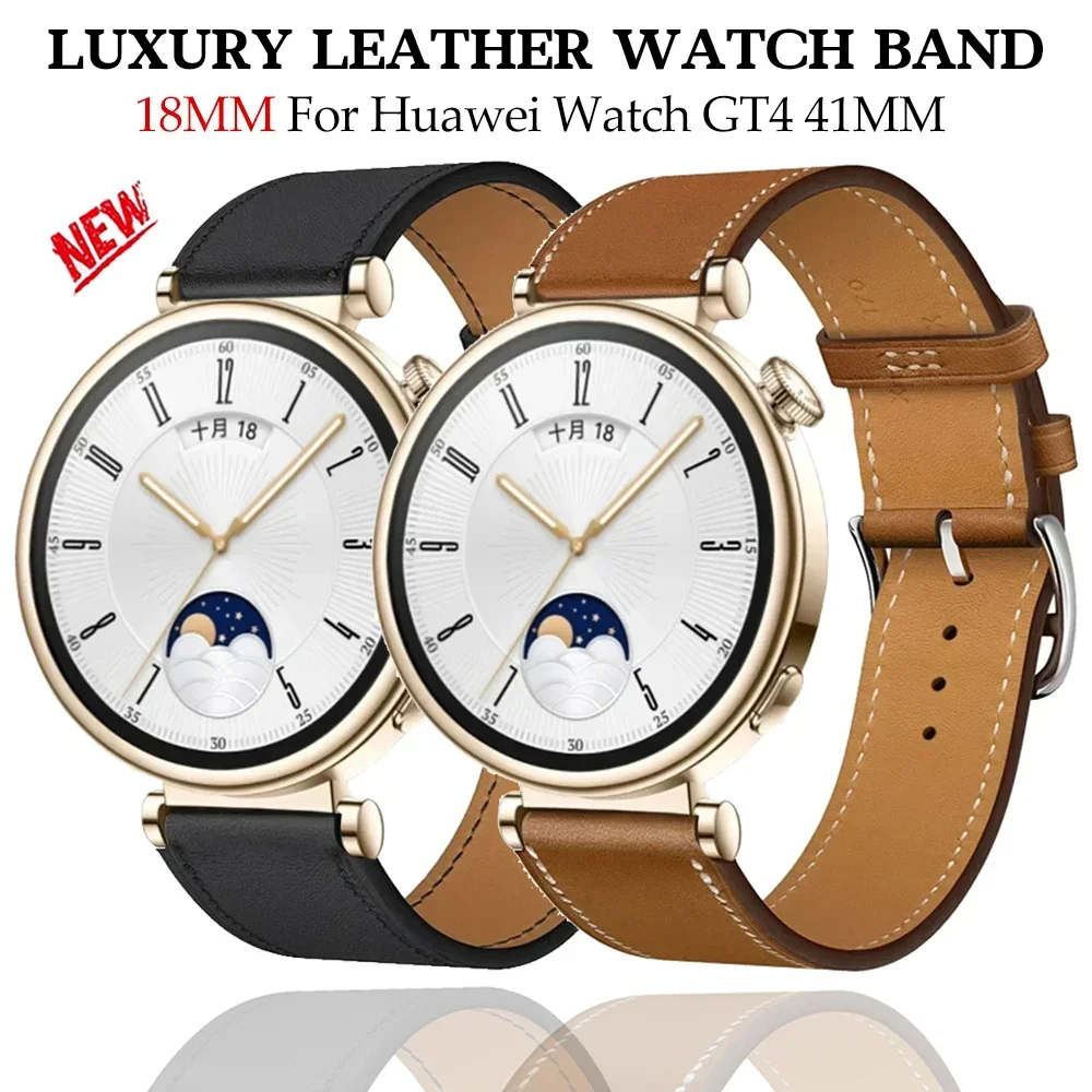 18mm Leather Link Strap for Huawei Watch GT 4 41mm Luxury Loop Band for HUAWEI GT 4 41MM Women Slim Bracelet Female Accessories