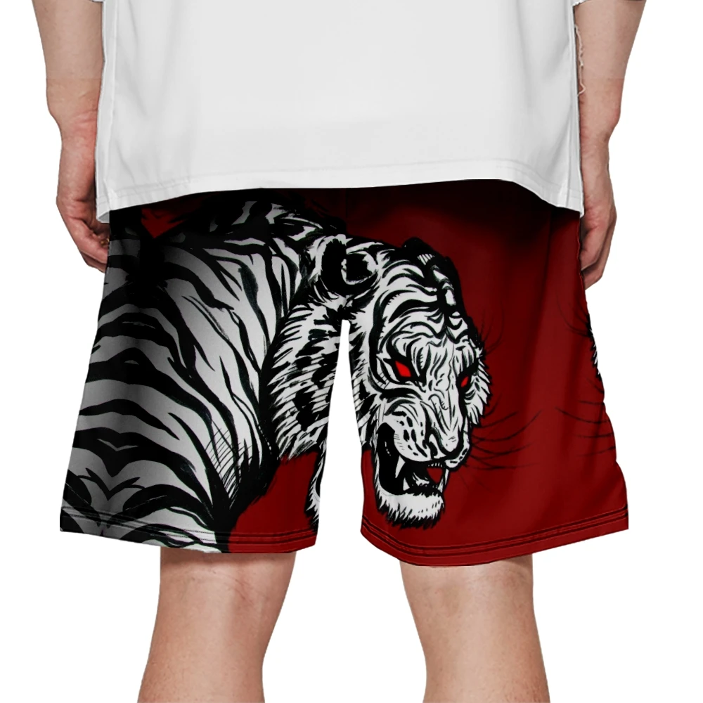 

Gym Red Tiger Print Shorts Men Running Shorts Breathable Workout Sportswear Short Pants Basketball Clothes