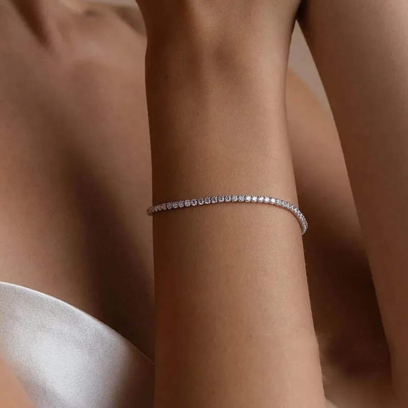 Heißer Sterling 925 Silber Volle AAA Zirkon Armband Edlen Schmuck 16 cm-19 cm 2-3mm glänzende CZ Zubehör Für Frauen Jahrestag Geschenk – Detail 4
