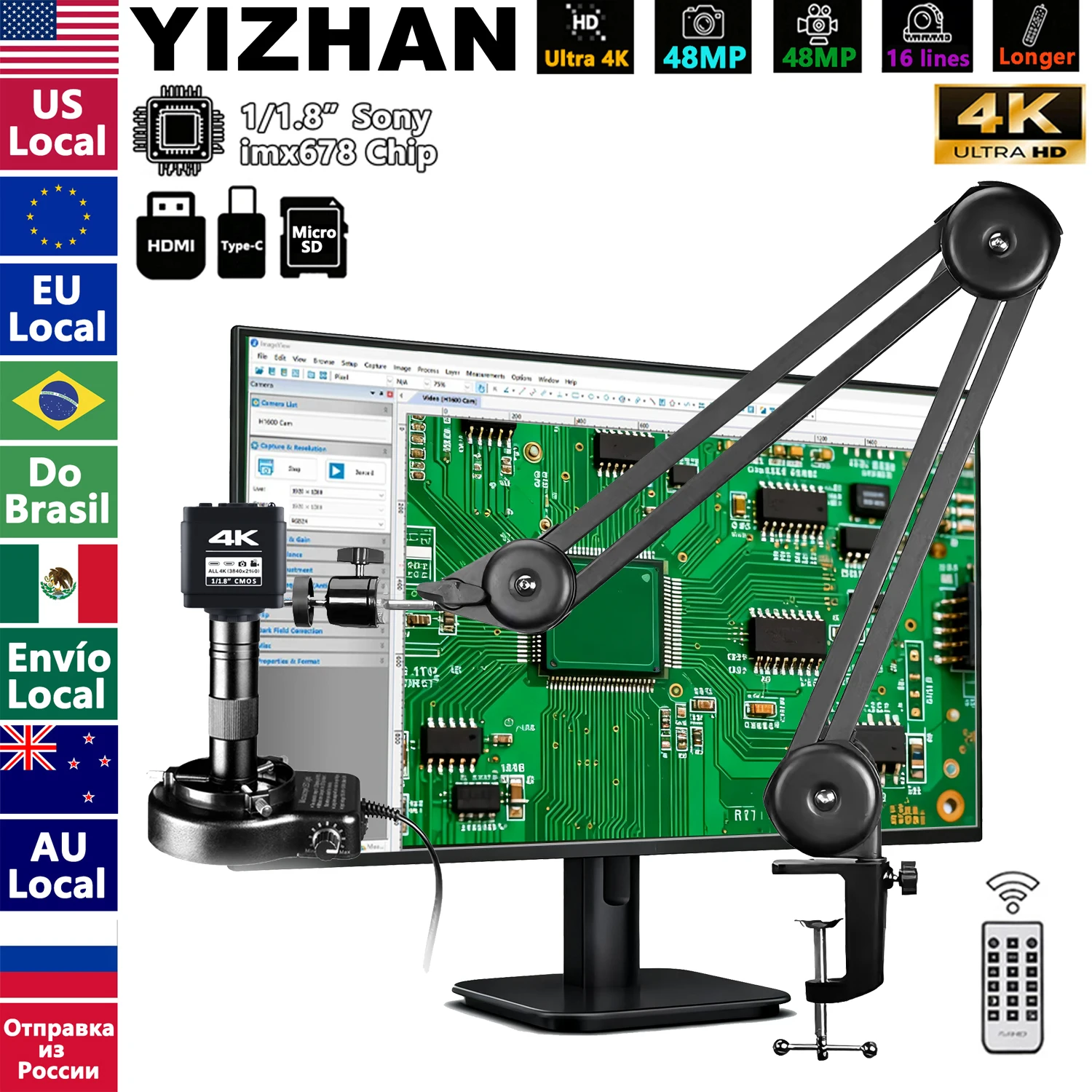 YIZHAN 4K Digital Microscope With Software, IMX678 IMX415 Sensor, 150X Electronic Microscope For Soldering, Reinforced Bracket