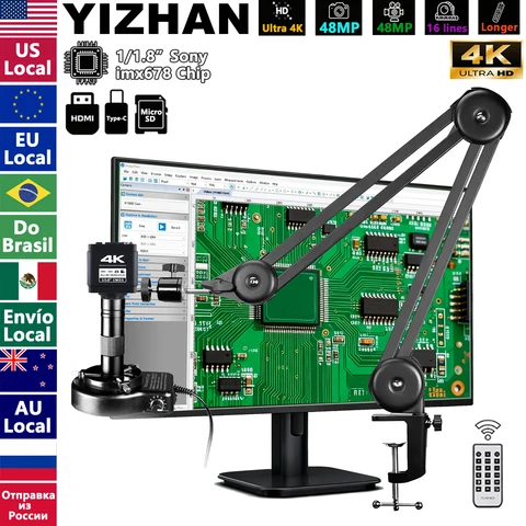 Do Brasil, Microscópio Digital Eletrônica YIZHAN 4K com software, sensor imx678 imx415, microscópio eletrônico 150X para solda, suporte reforçado, Enviado de São Paulo ou Rio de Janeiro