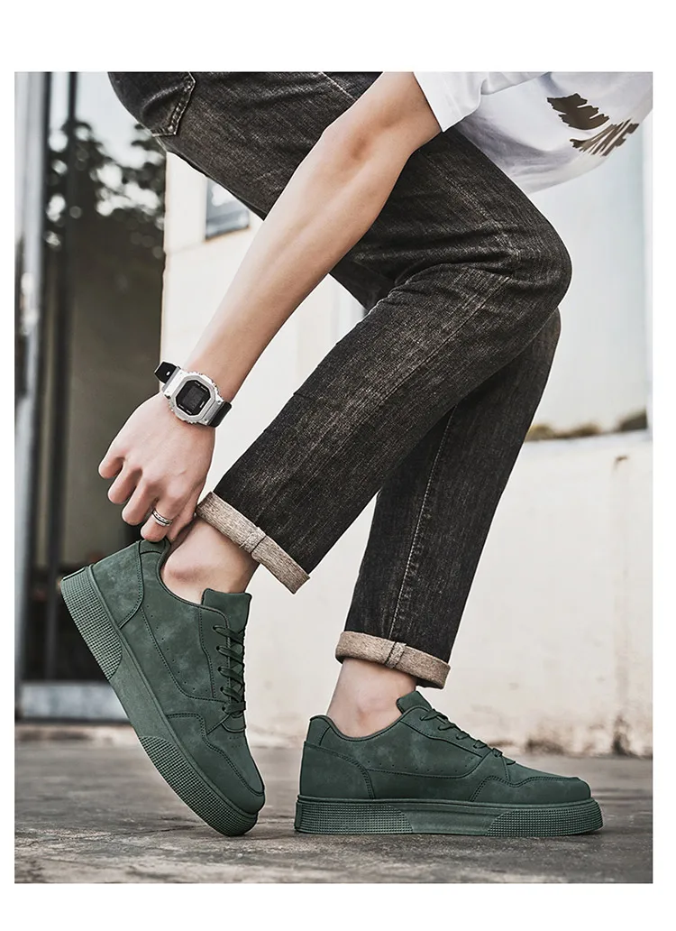 Herren-Skate-Sneaker aus einfarbigem Wildleder, niedrig geschnitten, zum Schnüren, weiche, rutschfeste Freizeitschuhe für den täglichen Weg zur Arbeit, Spaziergänge auf der Straße, Einkaufen, Autofahren – Detail 8