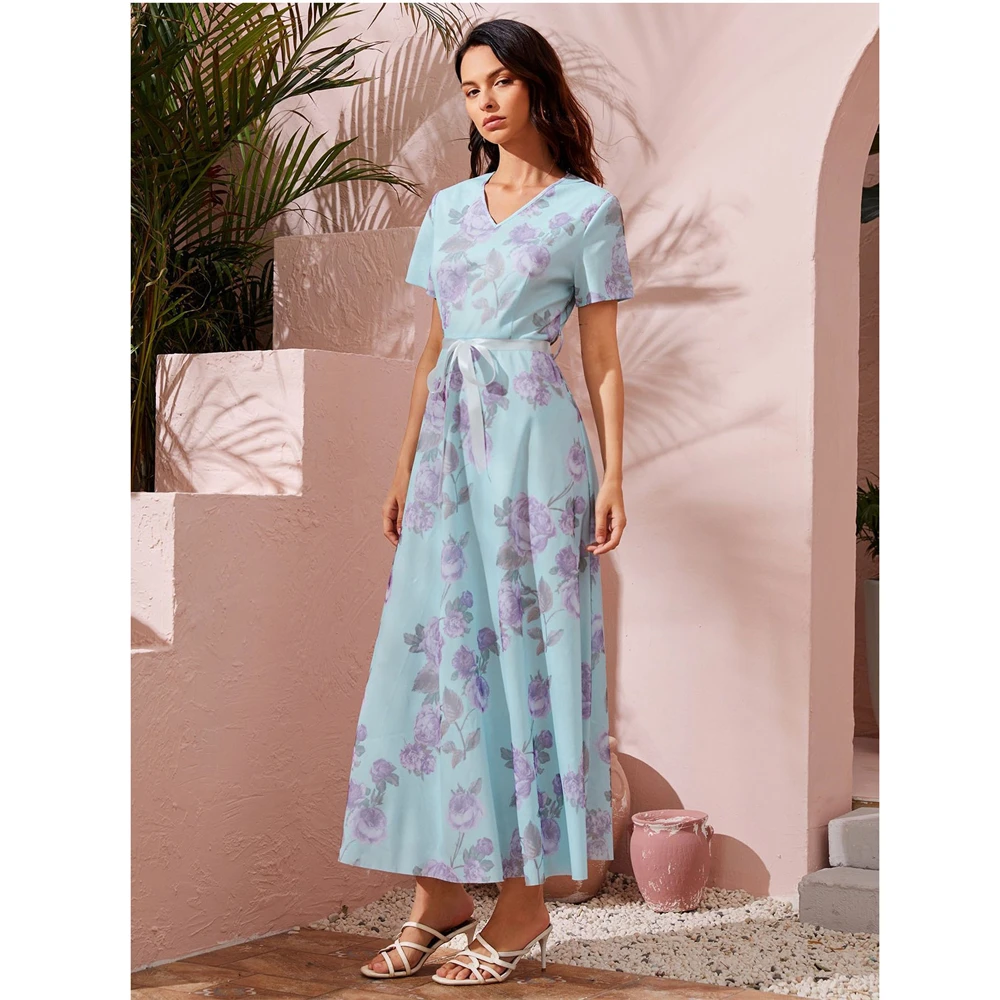 

Kaftan Dubai Turkey Muslim Women Floral Print Maxi Dress Summer Bohemian Holiday Party Sundress Abaya Vestidos Robe Gown Caftan