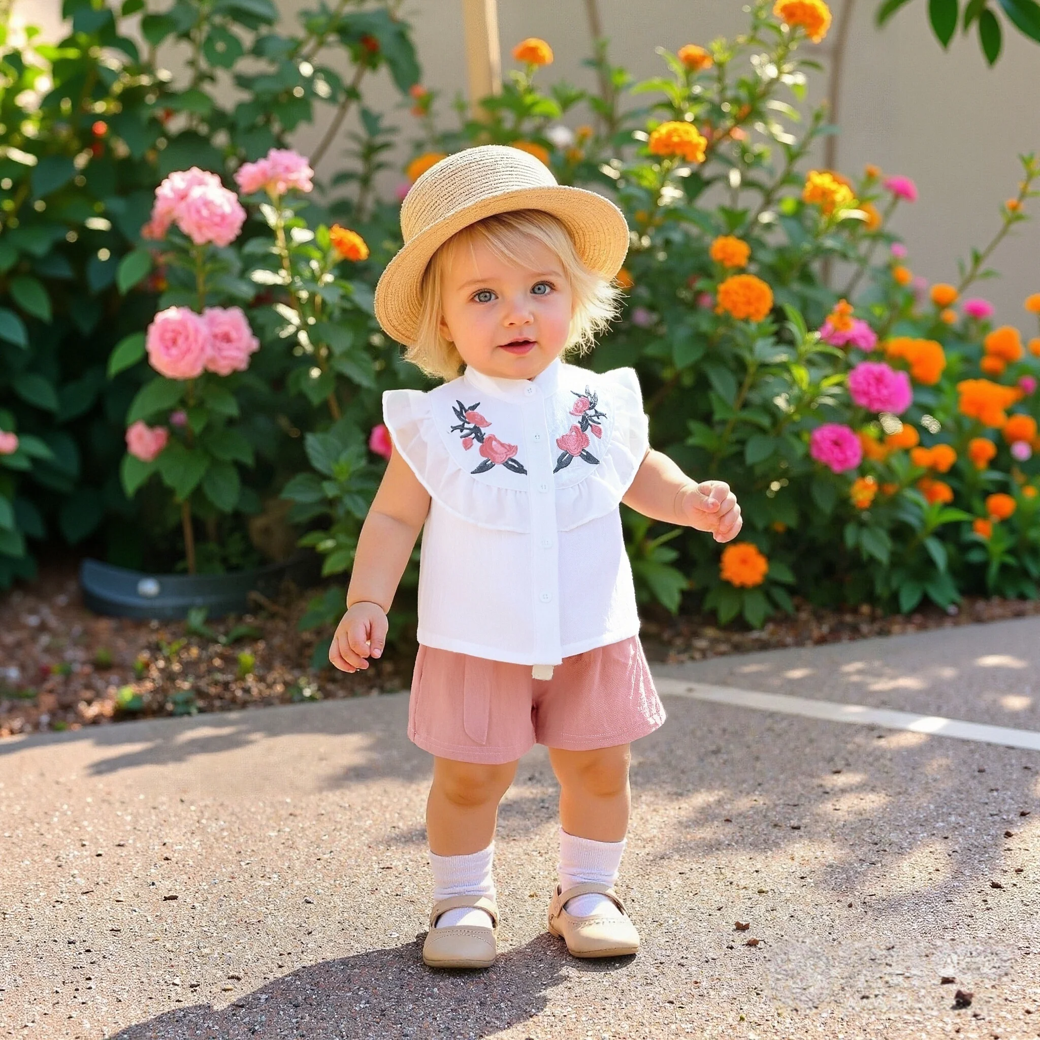 

2 шт./компл. для маленьких девочек, новая летняя кружевная белая модная рубашка без рукавов, топ и однотонные шорты, комплект из двух предметов