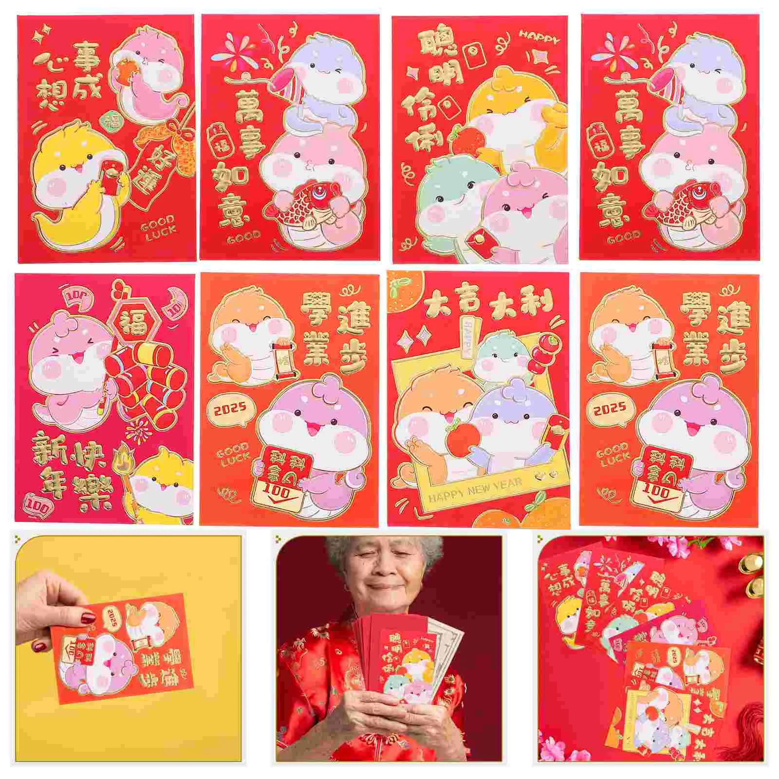 

60 Pcs Lunar New Year Lucky Money Envelope Chinese Decorations Lai Shi Feng Hong Bao Red Envelopes Zodiac