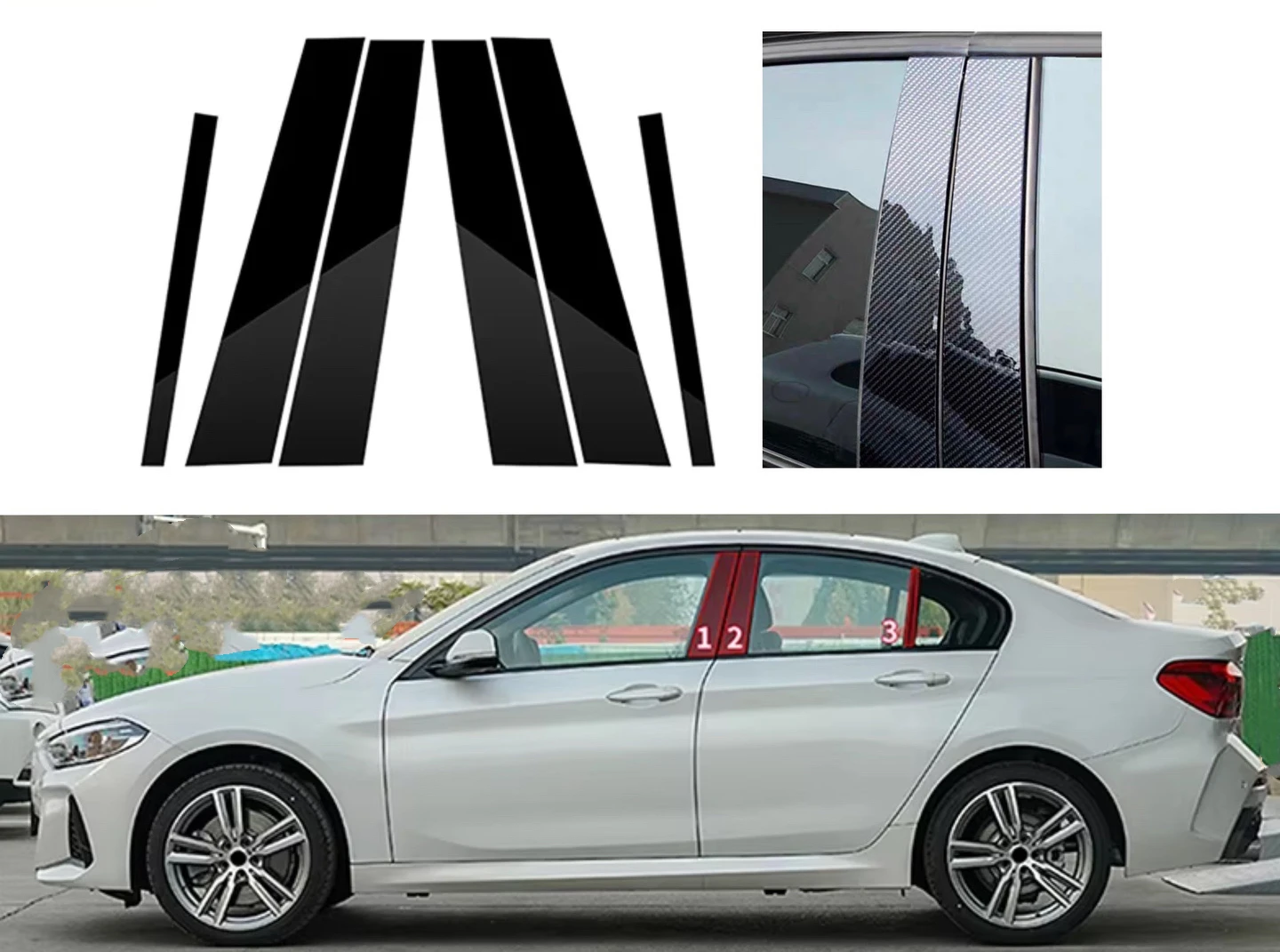 

Glossy Black Silvery Carbon Pillar Posts Sticker Door Window Cover Decal Trim Fit For BMW 1-Series F20 2012 2013 2014 2015-2019