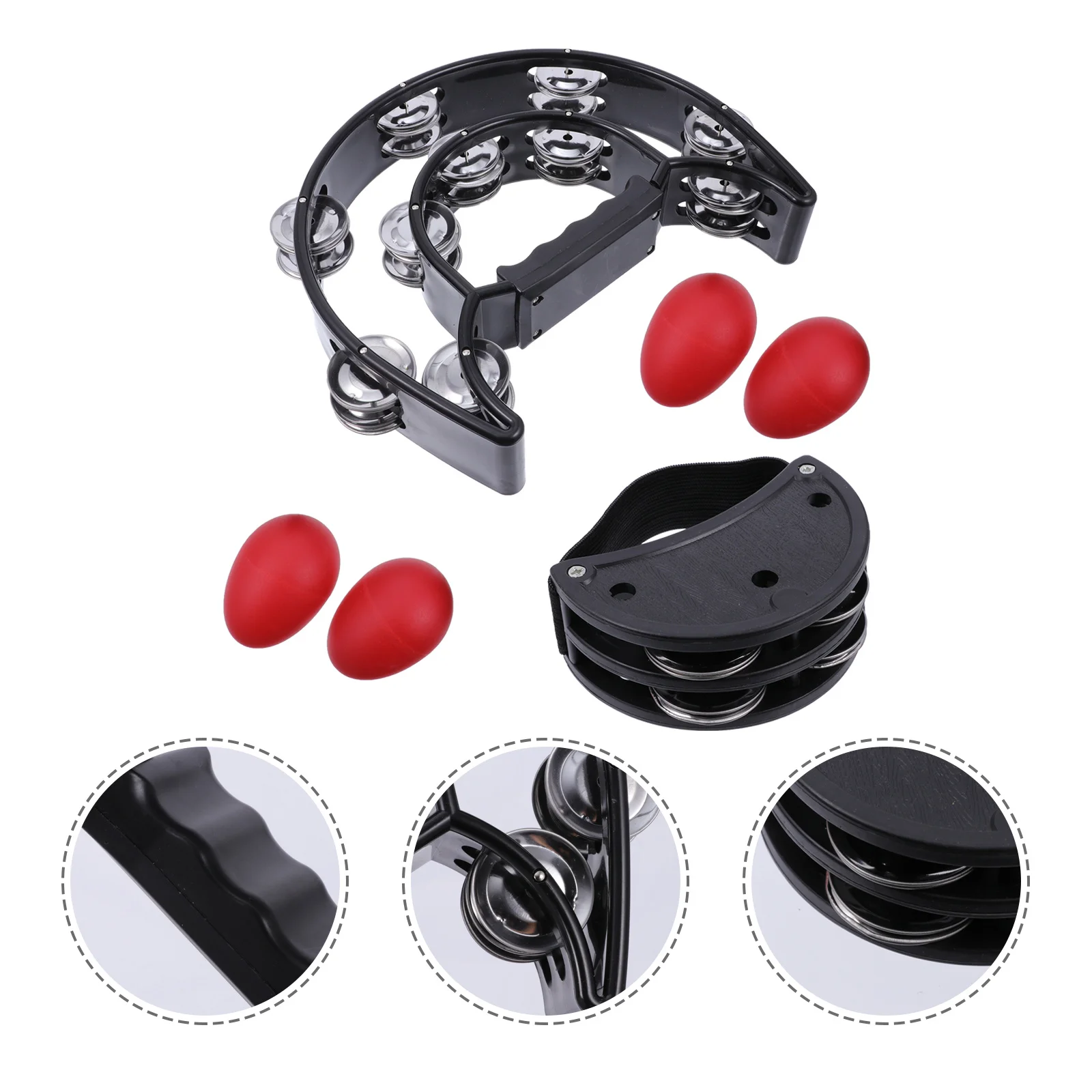 

6Pcs Double Rows Foot Handheld Tambourine Percussion Musical Instrument Set for Kids Rhythm Education